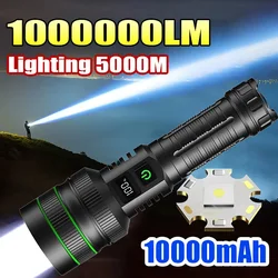 1000000LM Most Powerful LED Flashlight Rechargeable Type-c Flashlight Long Range 6000M Tactical Torch Light For Fishing Hunting