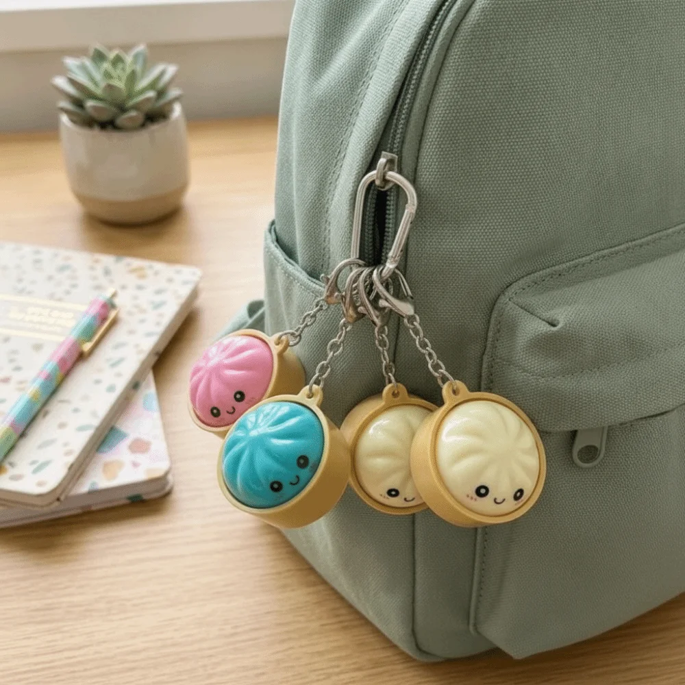 With Steamer Mini Dumplings Squishy Cute Pinch Pendant Light-Up Steamed Bun Keychain Fidget Squeezable Keyboard Fidget