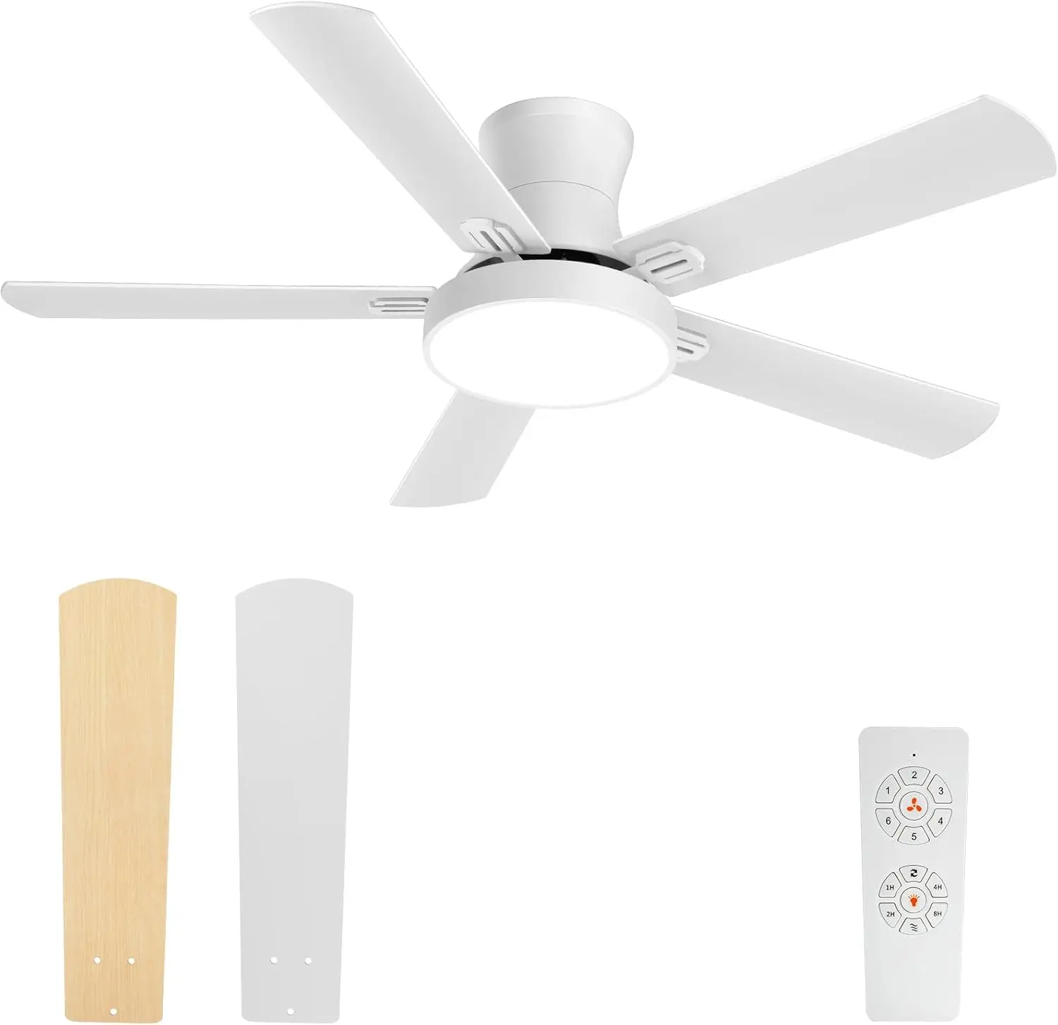 Ceiling Fans with Lights,52 Inch Flush Mount Fan Light with Remote Control,6 Speeds,DC Reversible Motor, Timing,3 Color Temperat