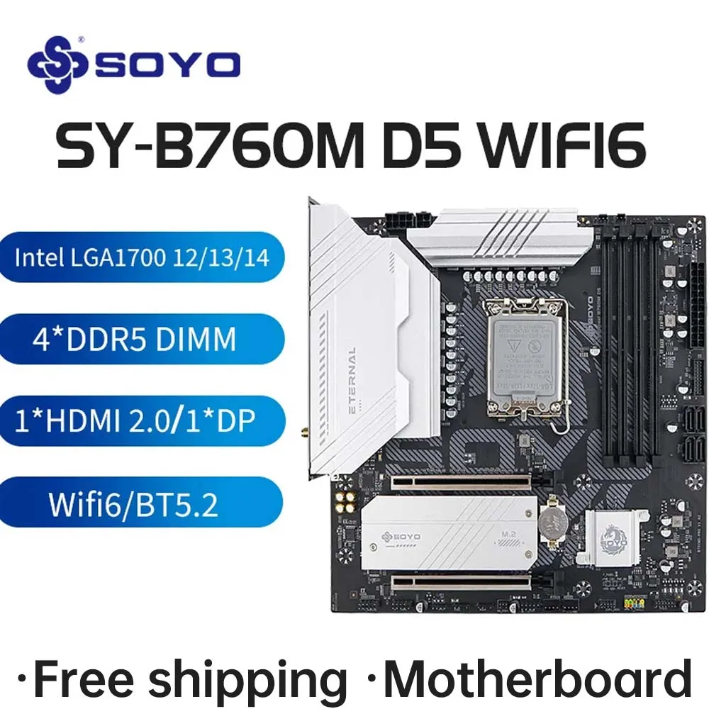 

SOYO B760M Motherboard LGA1700 4*DDR5 WIFI6 Bluetooth 5.2 SATA3 M.2 M-ATX Supports intel 14th 13th 12th CPU Mainboard