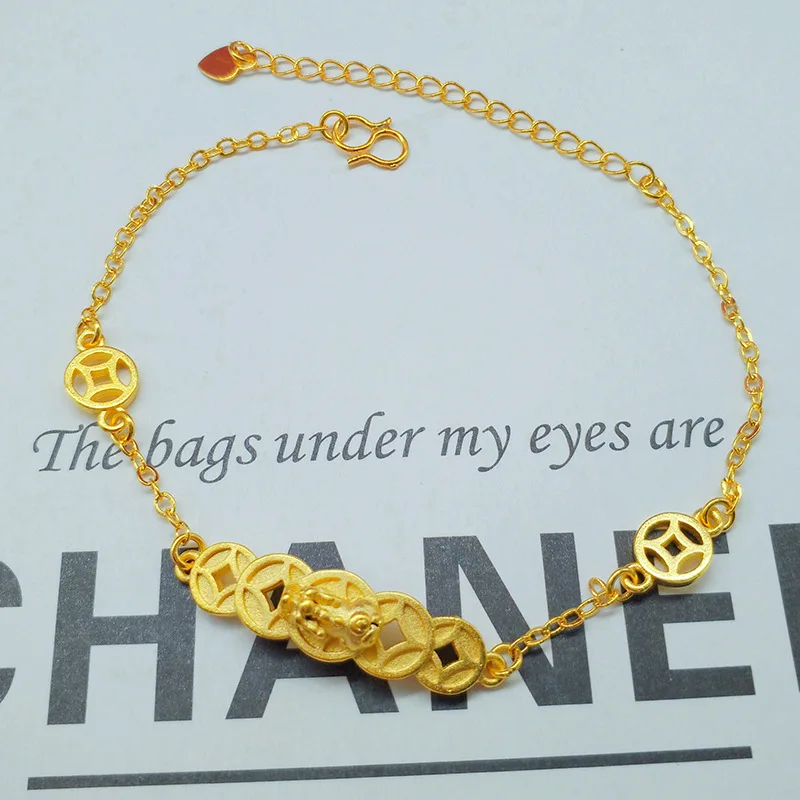 

Women's Light Luxury High Fashion Wealth Gathering Transport Bracelet 9999 24K Real Gold Money Pixiu Women's Copper Money