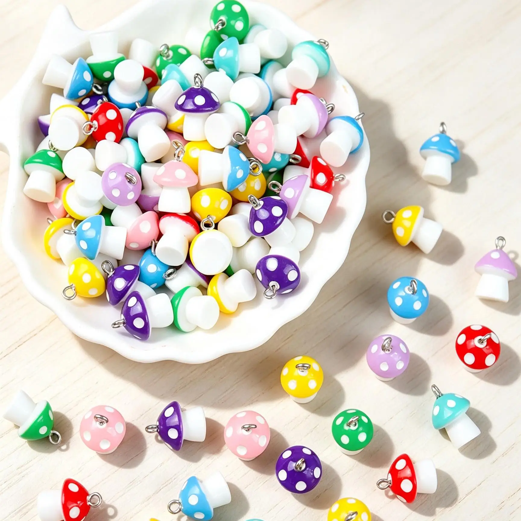 10PCS Random color mixing Cute 3D Mushroom Resin Pendants, DIY Craft Charms for Earrings Bracelet Jewelry Making