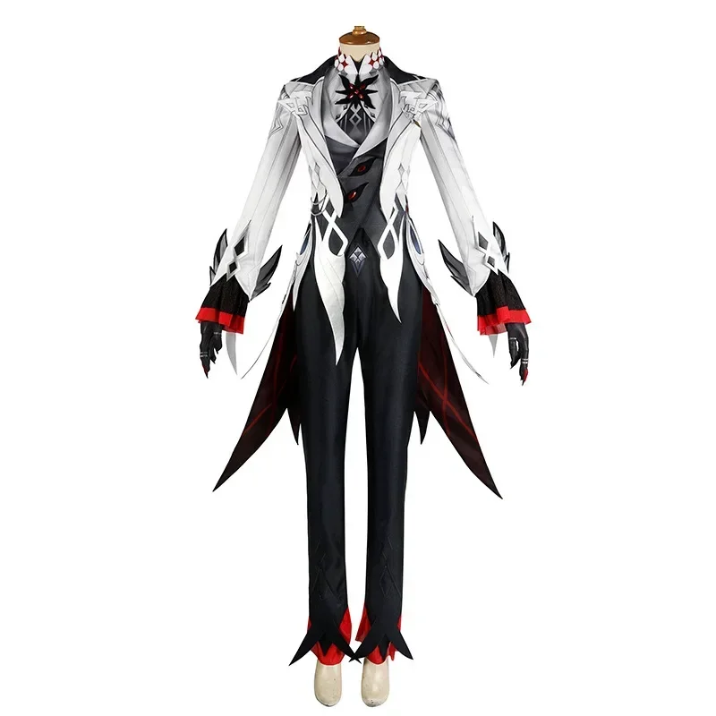 Genshin Impact Harlequin Cosplay Costume Halloween Carnival Men's Clothing Anime The Knave Black White Wig