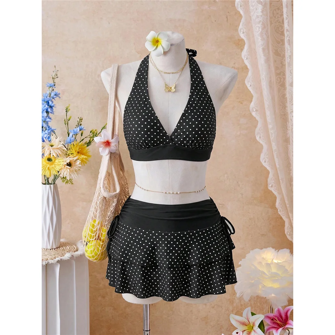 S - XL Mit Rock, Polka-Dot-Blumen-Bikini, Damen-Badebekleidung, dreiteiliges Bikini-Set, Badeanzug, Badebekleidung, Schwimmbekleidung V8518 – Detail 8