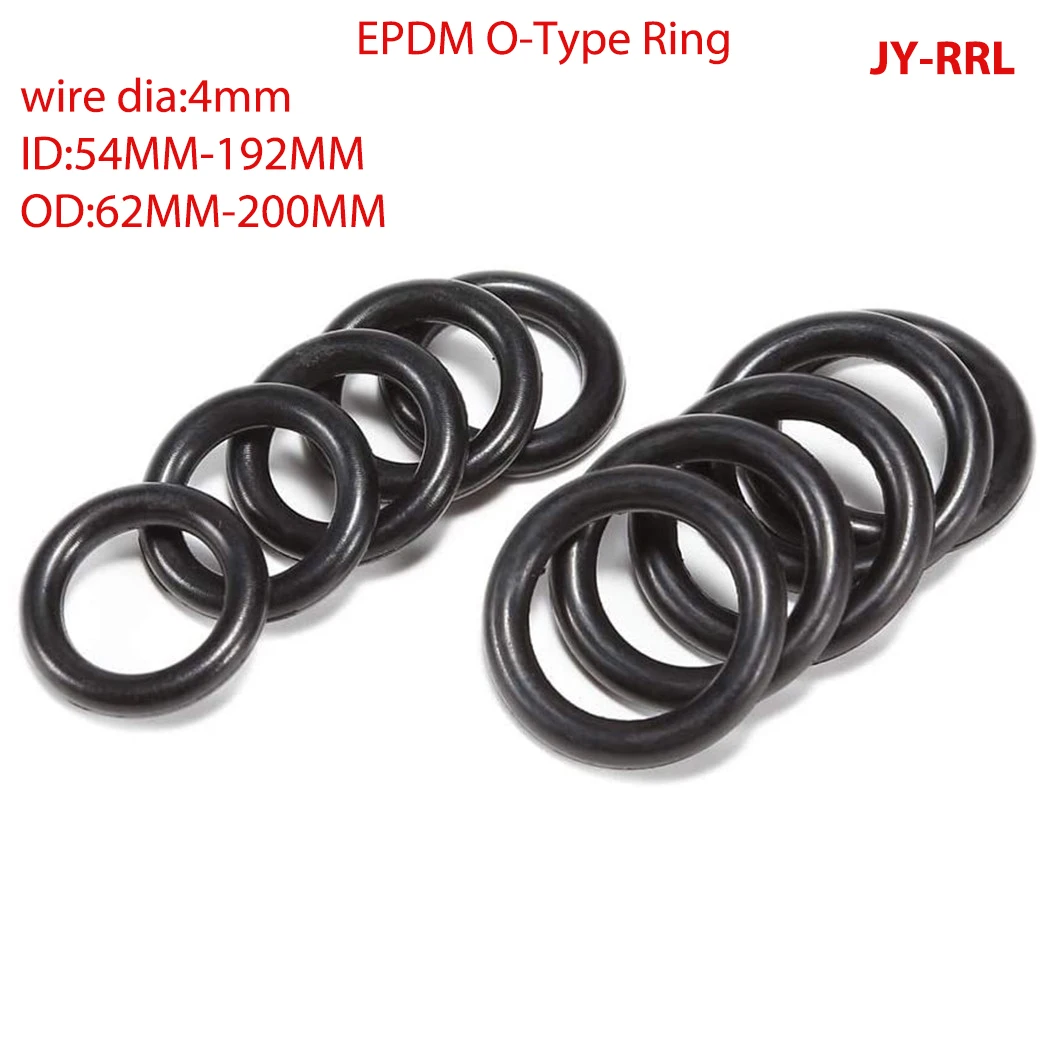 O-Type Ring Seal Gasket Thickness CS 4mm ID 54~192mm OD 62~200mm EPDM Rubber Insulated Waterproof Washer Round Shape Nontoxic