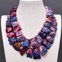 G-G Heavy 2 Strands Red Blue Fuchsia Agate Slice Druzy Beads Top-Drilled Stone Crystal Pendant Necklace Lady Jewelry Gift