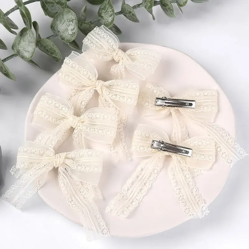 6Pcs Solid Lace Hairpins Fashion Hair Bows Clips For Girls Cute Duckbilled Hair Clip Barrettes Kids Headwear Hair Accessories