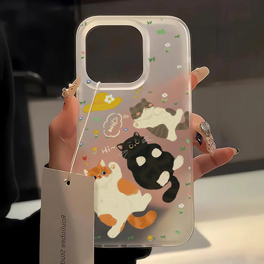 Cartoon Kitten Clear Matte Case For Samsung Galaxy A57 A37 S26 Ultra Case A56 A36 A55 A54 A26 A17 A07 S25 S24 FE S23 Ultra Cover