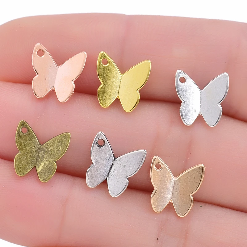 40PCS 10*10mm 6 Color Wholesale animal Charms Alloy Metal Butterfly Pendants For DIY Handmade Jewelry Accessories Making