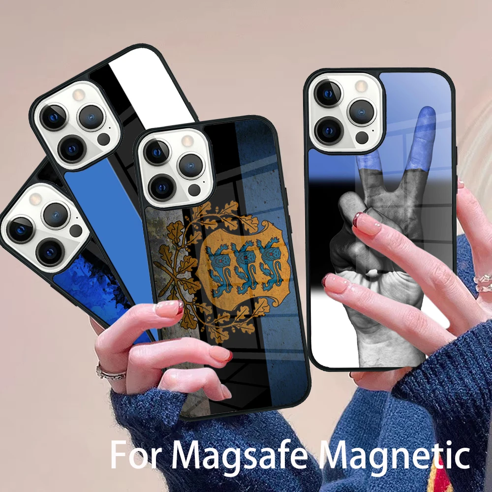 

Estonia National flag Banner Phone Case Magesafe Magnetic Wireless Charge Cover For IPhone 16 11 12 13 14 15 Pro Max Plus Mini