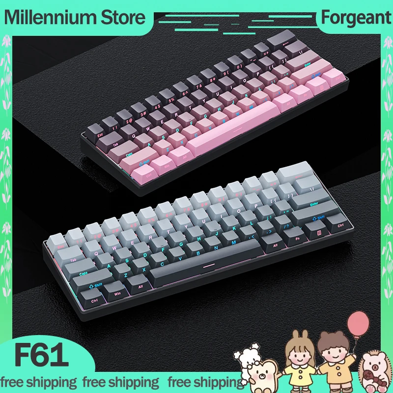 Forgeant F61 Mechanical Keyboard 61Key Portable Wired Keyboard Gradient Keyboard Keycaps PBT Keyboard Office Game Keyboard Gift