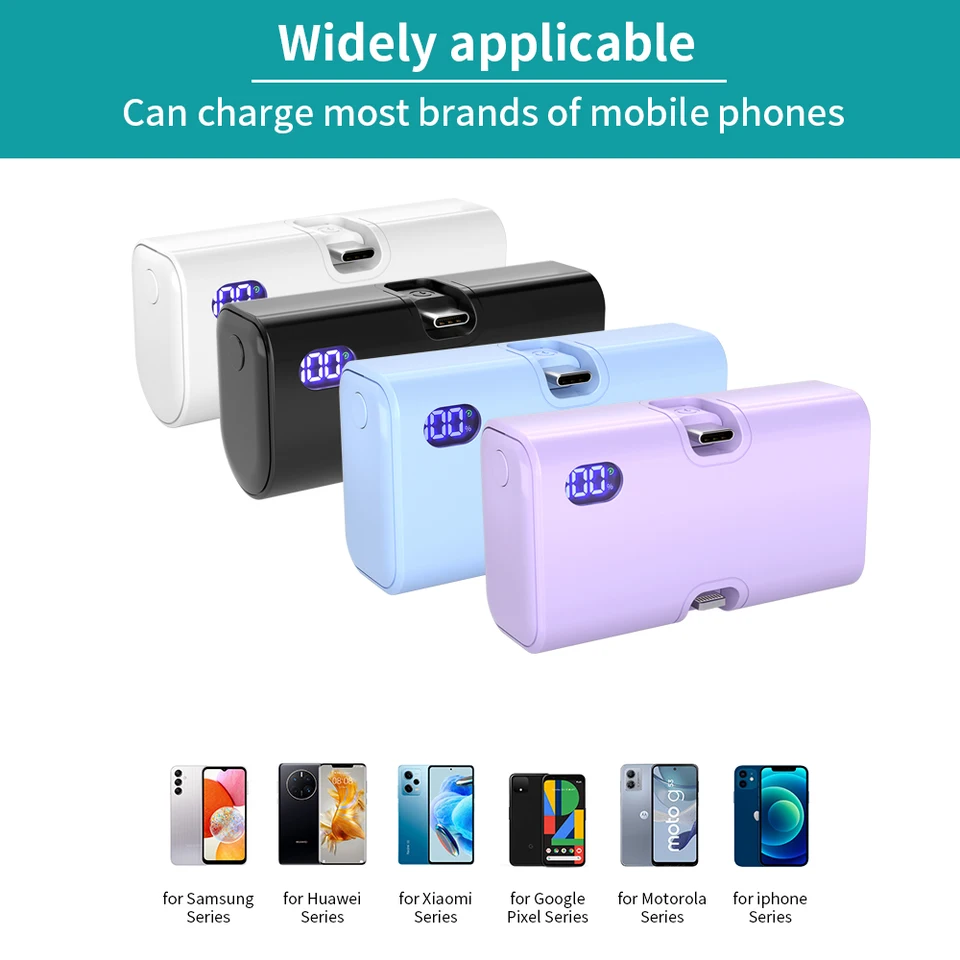 Power bank mini 5000mAh portátil con carga rápida, tipo C y Lightning, cargador plegable de doble enchufe para iPhone TECNO MI, batería externa 2