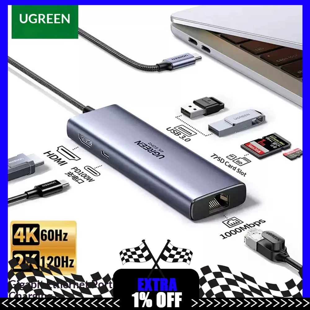 UGREEN 60515 Expansion Dock Laptop Docking Stations,Supports 3.0 High‑Speed Transfer, Theoretical Rate 5Gbps Pd100W Fast Charge