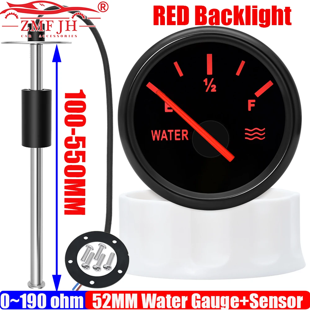 

ZMFJH Universal Auto Car 0-190ohm 52MM Water Level Gauge+Water Level Sensor 100-600MM Boat Yacht Motor Red LED Water Tank Meter