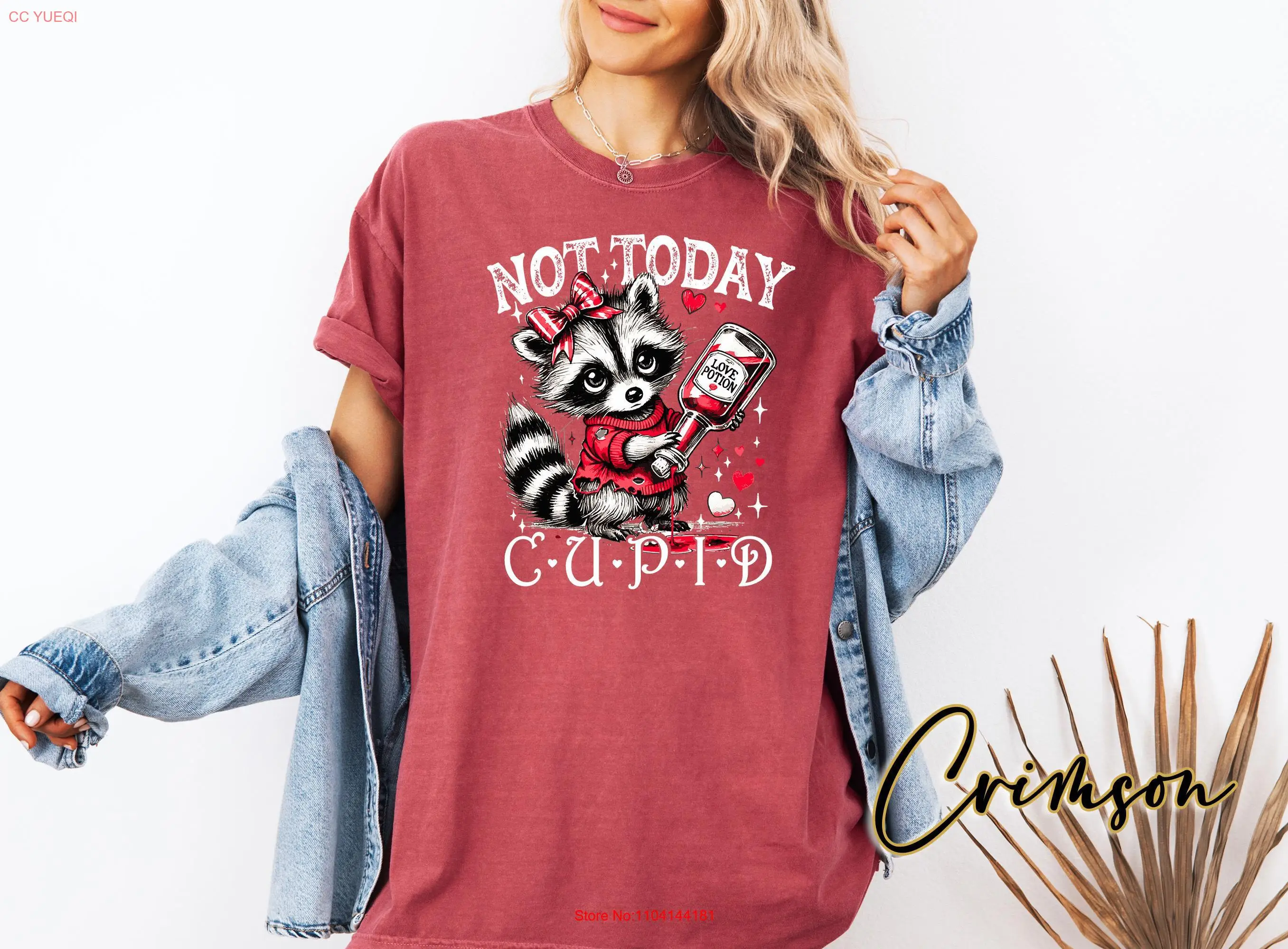 Cute Feral T Shirt Not Today Cupid Valentine's Day Humor Funny Raccoon Comfort Colors Sarcastic long or short sleeves