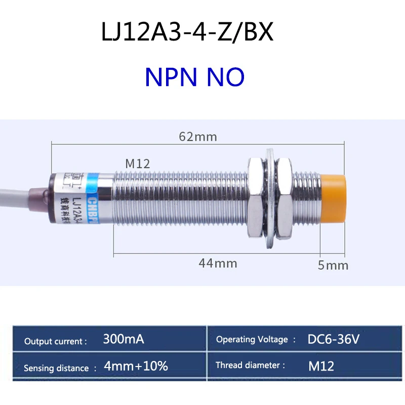 M12 4mm  NC NO NPN PNP Metal Proximity Switch LJ12A3-4-Z/BX-AX-BY-AY-EX-DX Inductive Approach Metal Sensor M14 4mm Non-flush