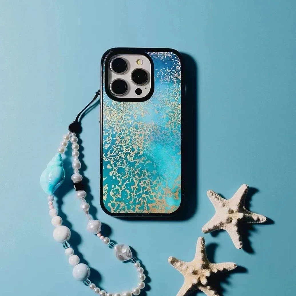 Summer Ocean Shell Magnetic Mirror Surface Phone Case Cover for IPhone 11 12 13 14 15 16 Pro Max Case Lanyard