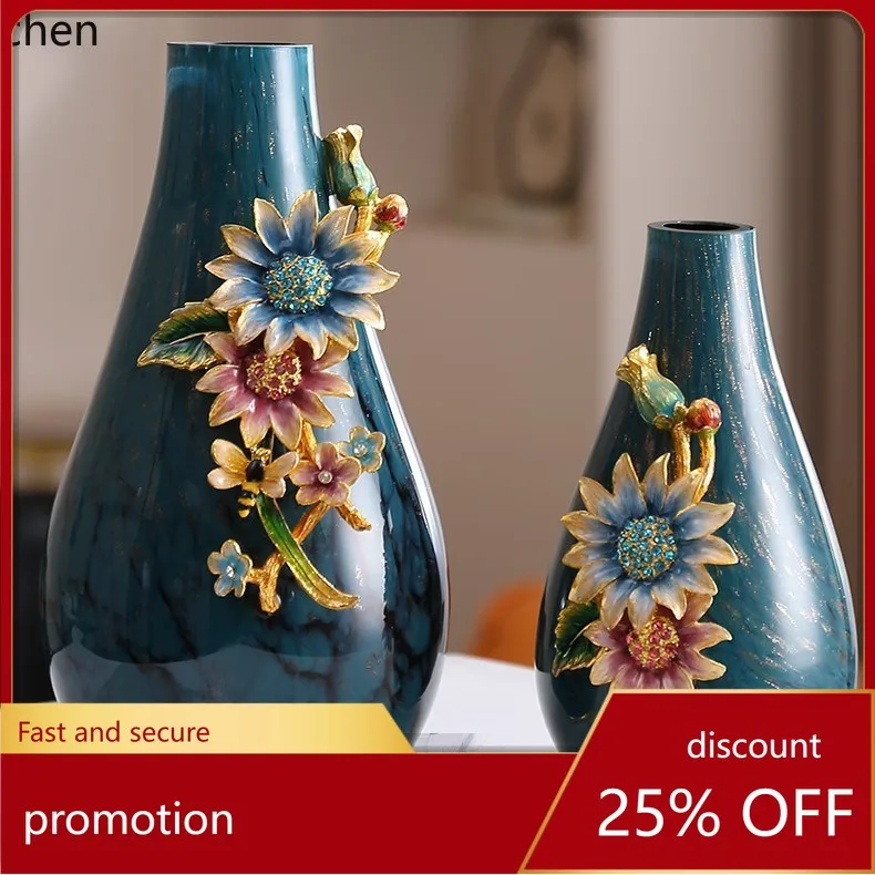 HXL Emaille-bemalte Blumenvase, Ornament für den Eingangsbereich, Heimdekoration, Blumenarrangement-Vase