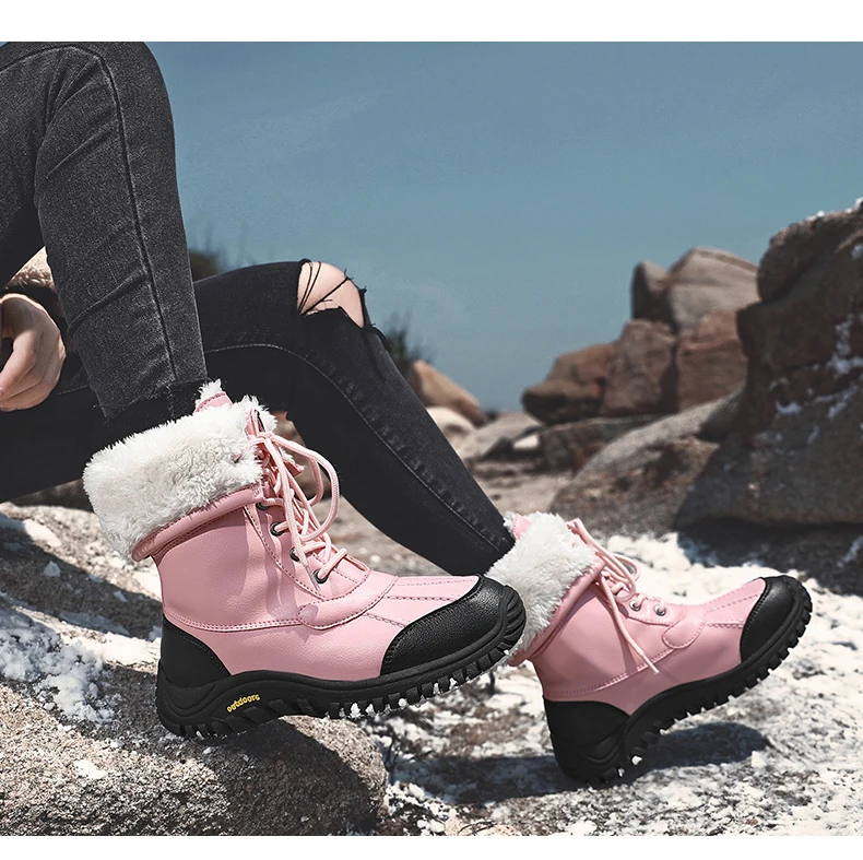 Schnee Stiefel Frauen Lace-up Wasserdicht Komfortable Damen Regen Schuhe Weibliche Warm Halten Mid-Kalb Winter Stiefel Outdoor stiefeletten Neue – Detail 10