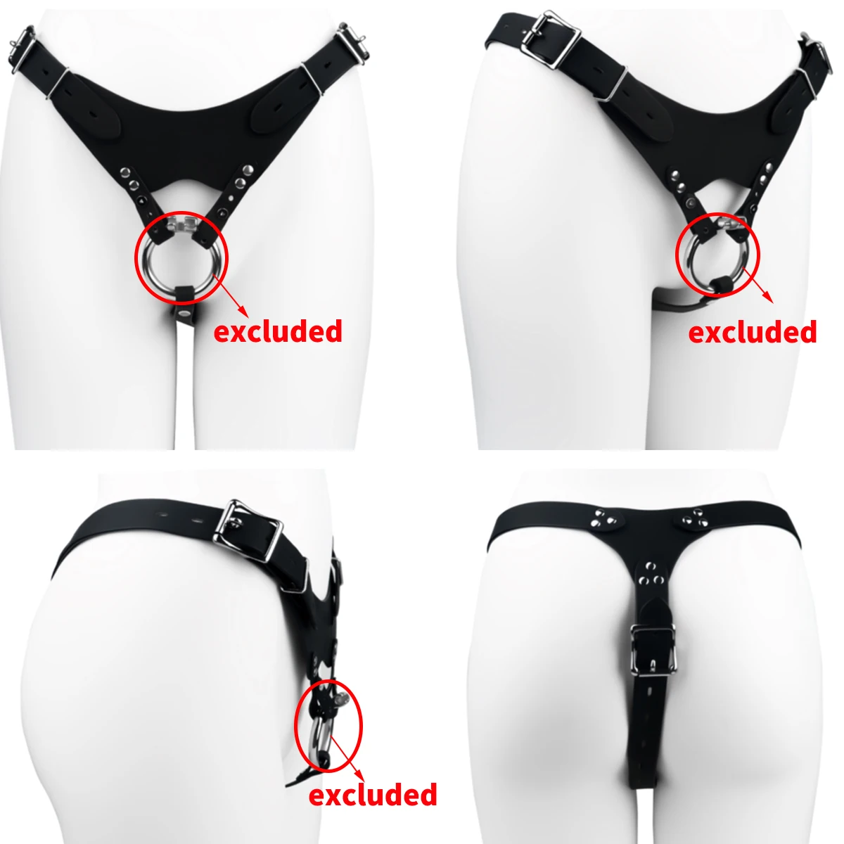 FRRK PU Leather Male Chastity Belt Three Point Sex Underwear Accessories, Three Way Cock Lock Assisted Restraint T-Pants - view 6