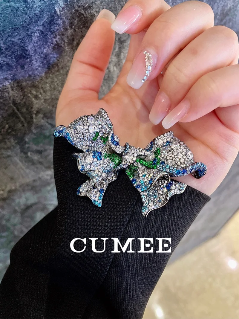 CUMEE Large Size Cultivate Gemstone Brooch for Women non Tarnish 925 Silver Gold-plated Party Anniversary