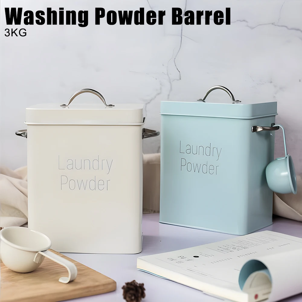 Household Washing Powder Barrel Snack Container Grain Storage Case with Measuring Cup 3KG Laundry Detergent Storage Box