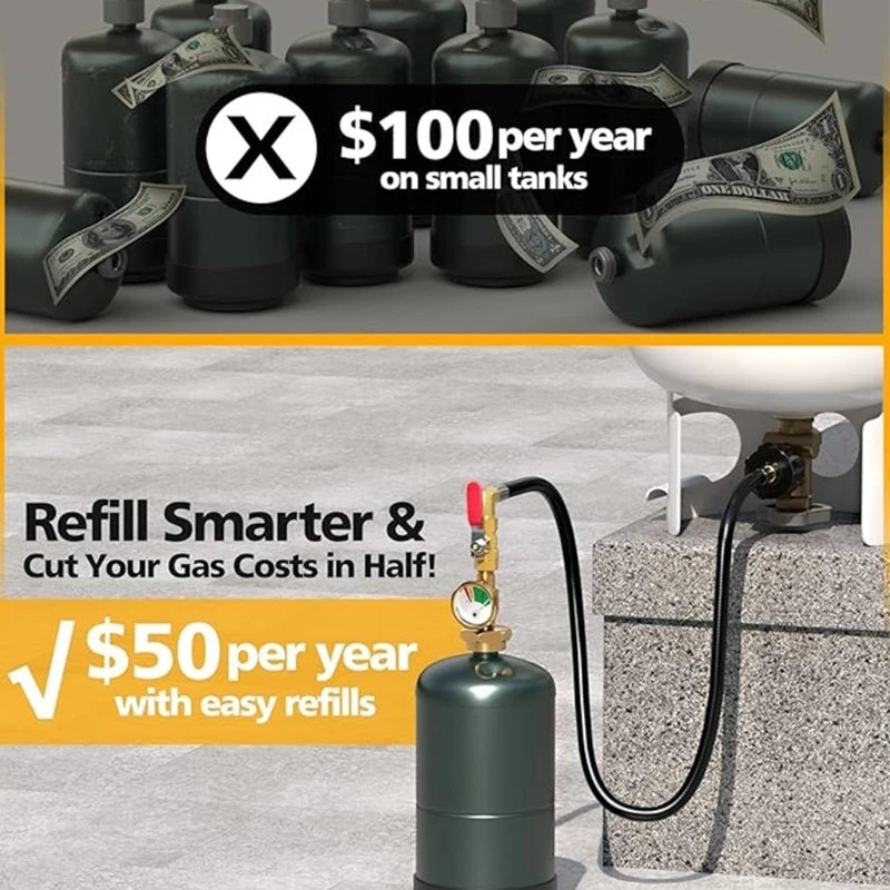 J2HB Universals Propane Refill Connector With 3FT Hose for Seamlessly Gas Cylinder Refilling and Grill Stove Tanks