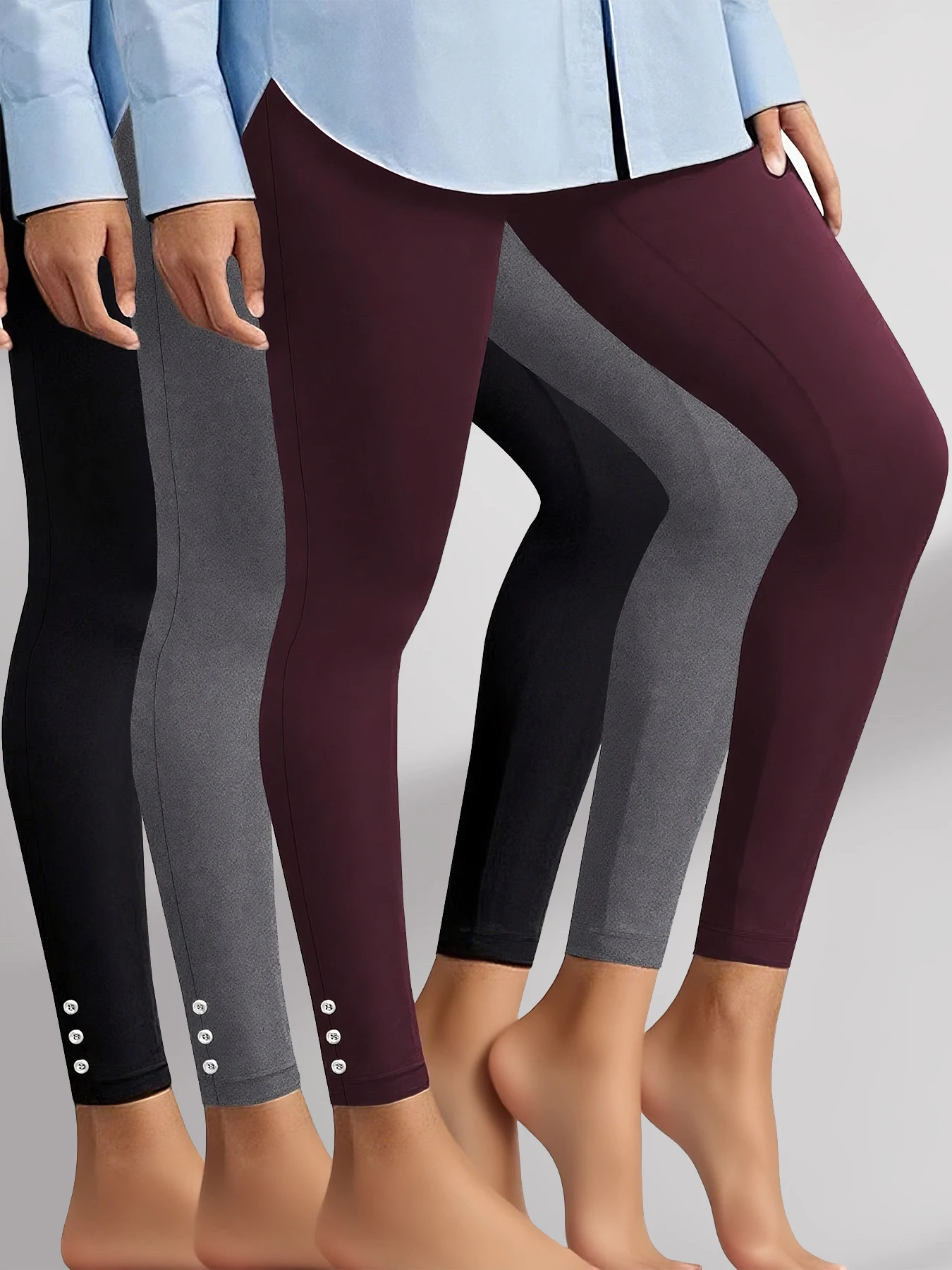 

3 Pack Women's Super Soft Leggings With Side Button Detail, High Stretch No SeeThrough Workout Running Yoga Athletic Capri