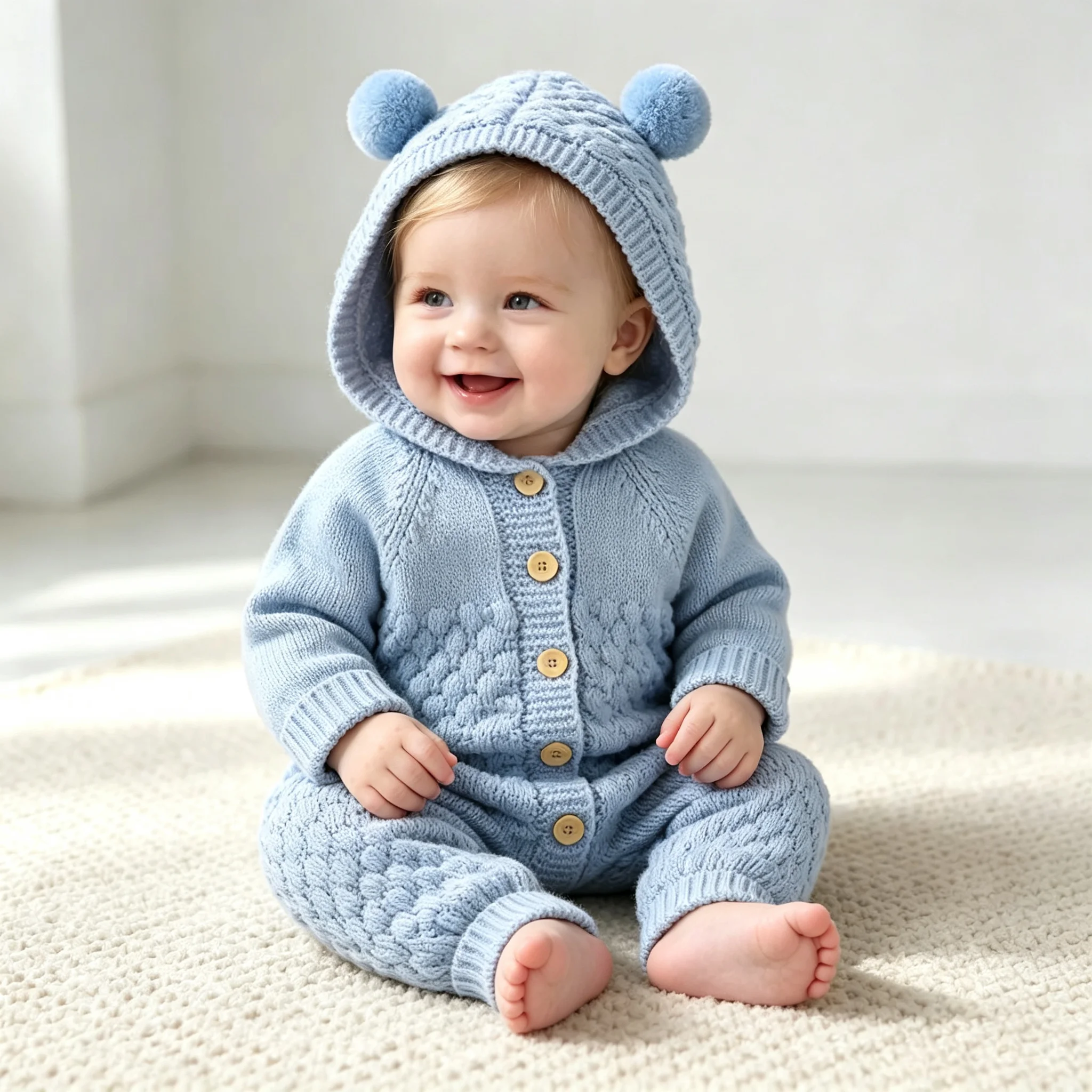 0-24M Newborn Baby Girls Boys Knitted Hooded Cotton Clothes Spring Autumn 3D Ear Romper Toddler Long Sleeve Bodysuits Outfits