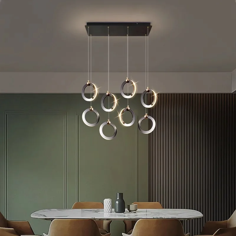 Modern Long Strip Round Home Design Line Pendant Lamp for Living Dining Room Conference Hall Hotel Simple Hanging Light Fixture