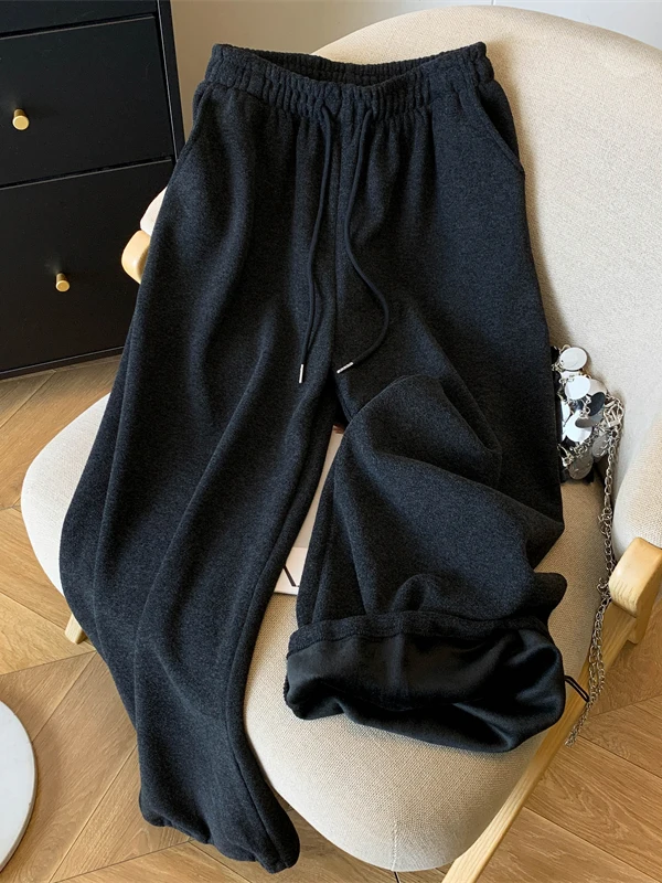 

Korean Japanese High End Thiened Fce Women's Loose Fit Casual Pants High Waist Wide Leg Pants Trousers for plus Size