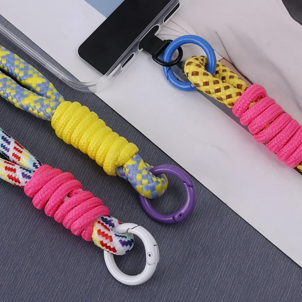 Mobile Phone Lanyard Nylon Braided Wrist Strap Short Phone Rope Portable Bag Key Chain Anti-loss Mobile Phone Chain with Clip