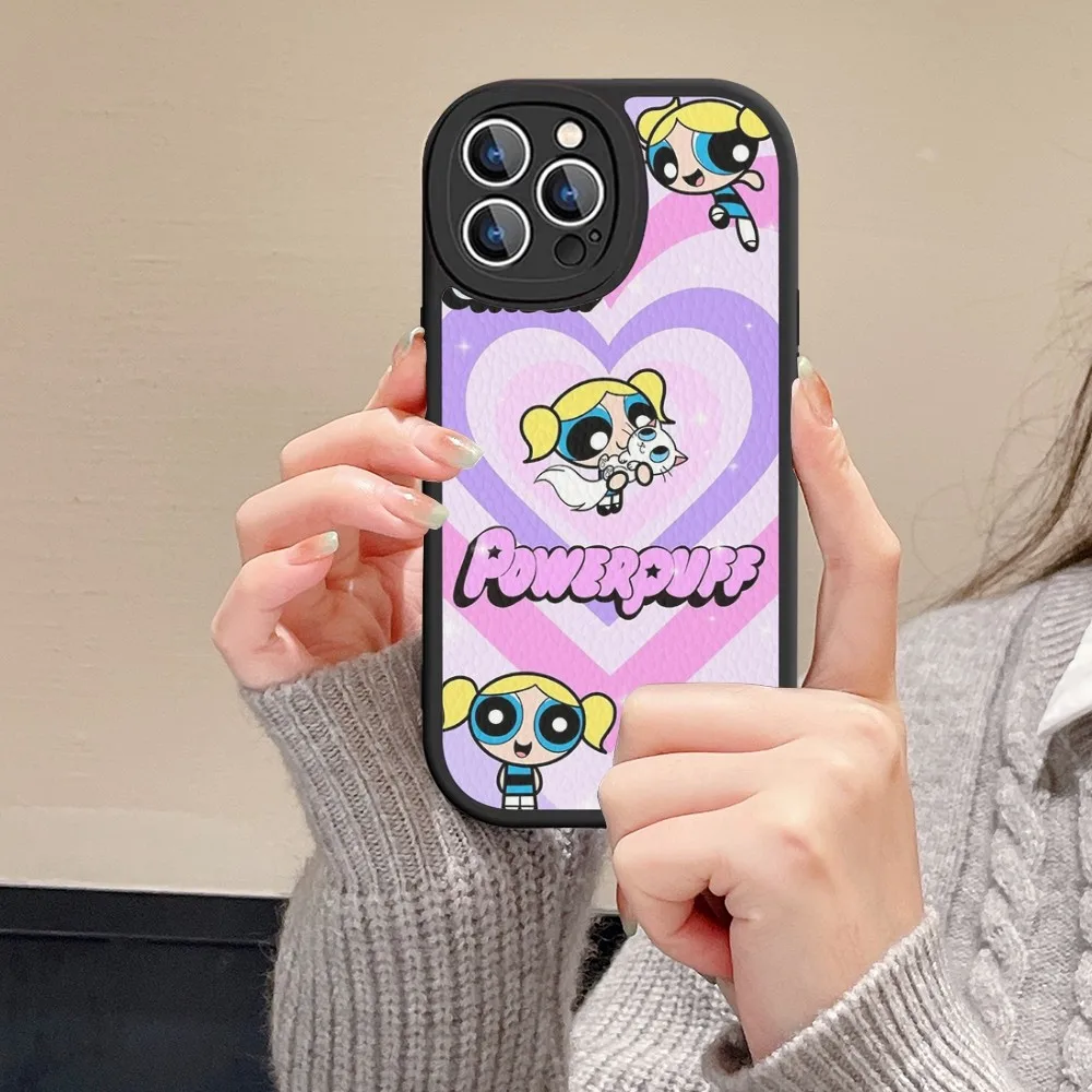 The-P-Powerpuffs Cartoon Girls Phone Case Hard Leather For iPhone 16 15 14 13 12 Mini 11 14 Pro Max Xs X Xr 7 8 Plus Fundas