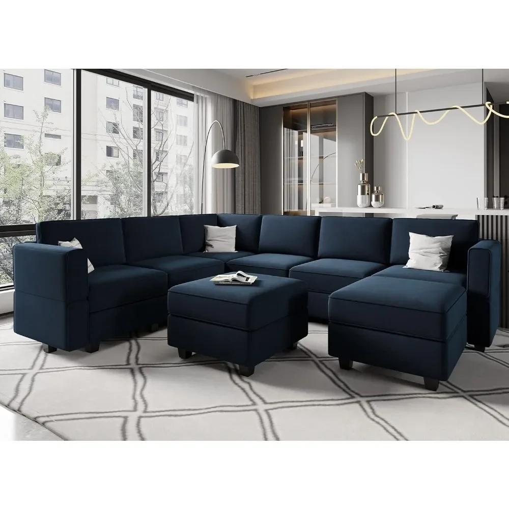 

Modular Velvet Sectional Sofa ,with Storage Seat Oversized U Shaped Couch with Reversible Chaise Sofa Set with Ottoman