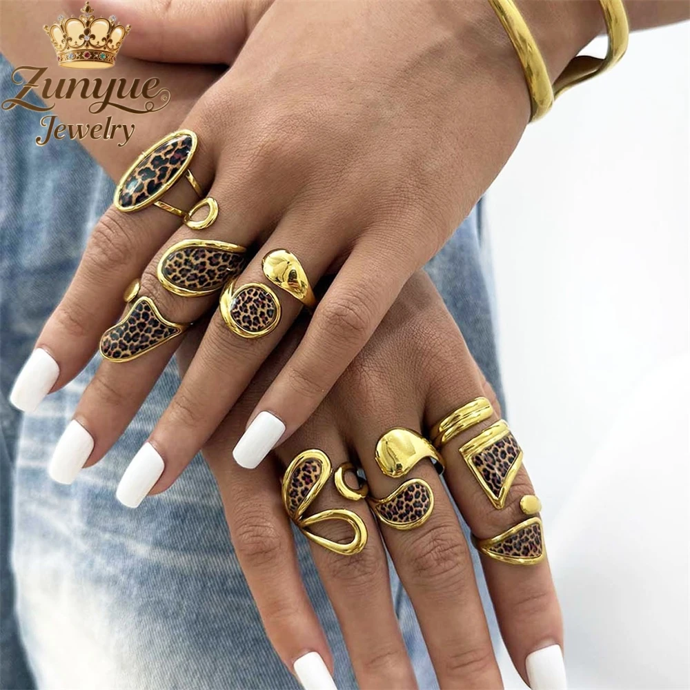 High-End Stainless Steel Leopard Print Geometric Ring Luxury Quality Jewelry Fashion Jewelry Exquisite Elegant Charms Popular