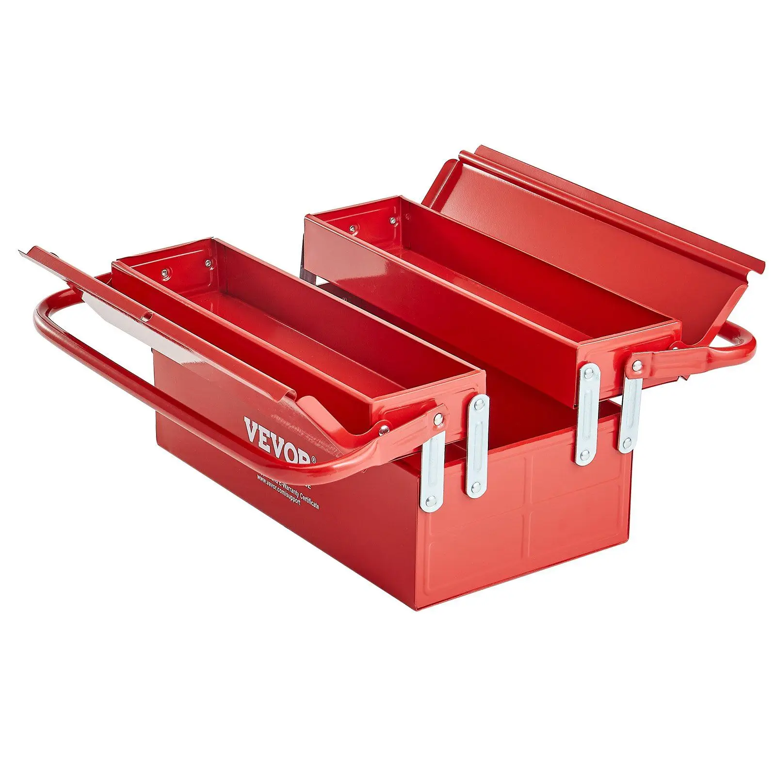 Tool Box 14-inch 2-Tier 3-Tray Folding Cantilever Toolbox with Handle Red