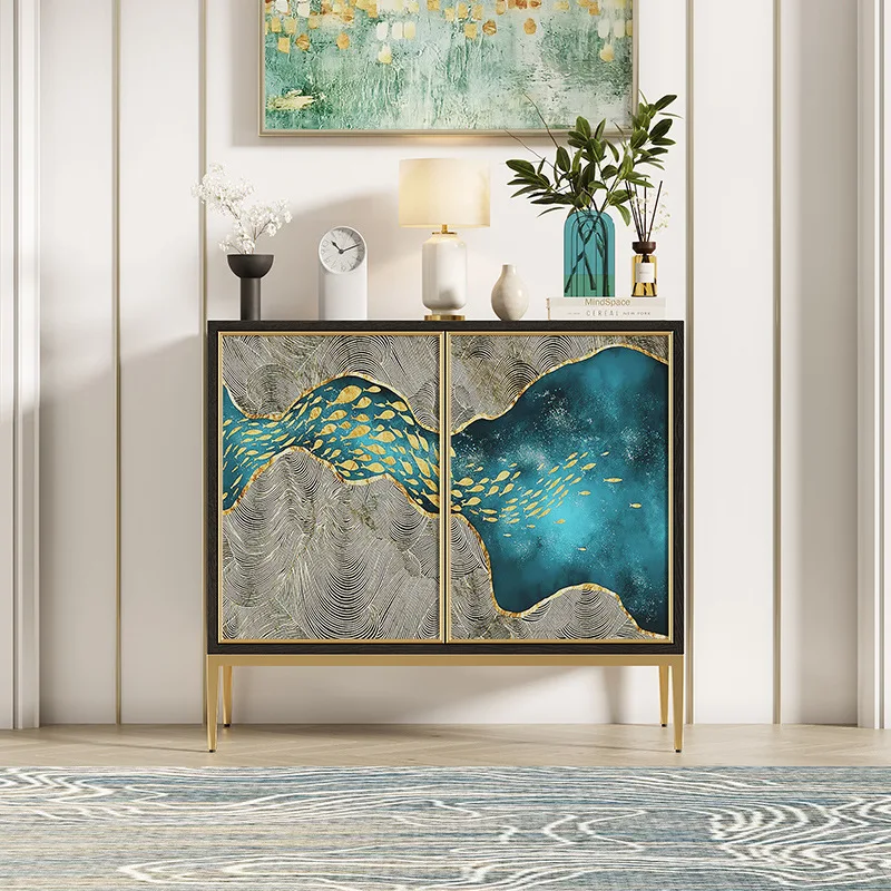 

Light luxury door cabinet household wall-to-wall entrance hall cabinet living room high-end glass painted art storage decorative