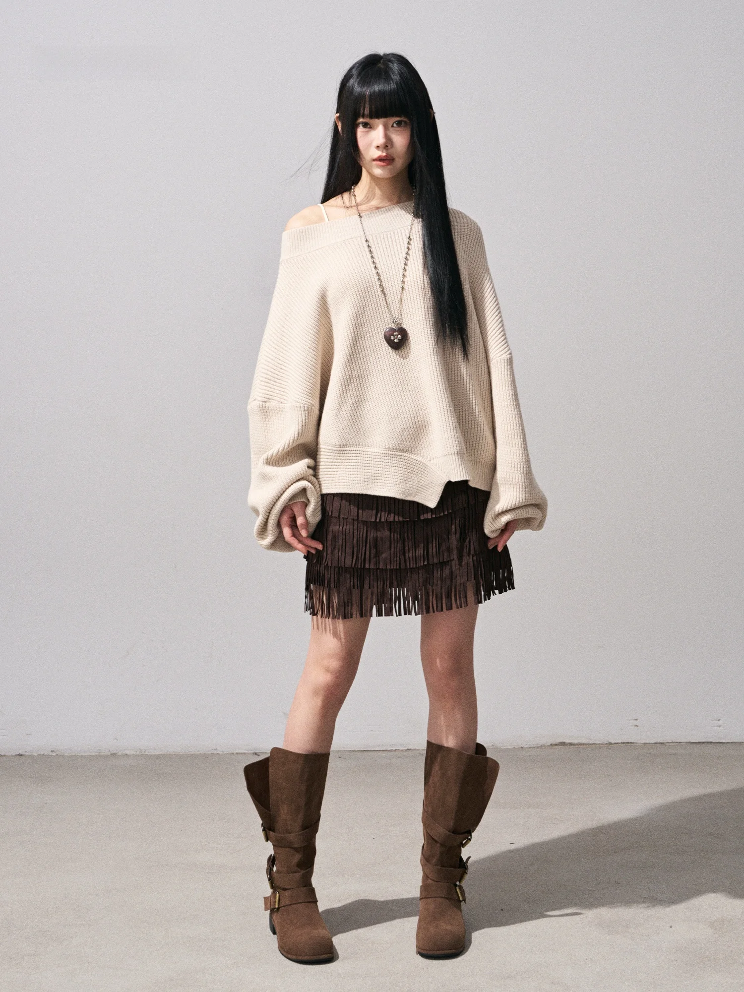 

Andasaya Thiened Loose Lazy Sle Slant oulder Sweater Non-Ball Looming Autumn Winter Top Warmth Heating Long Sve roun...