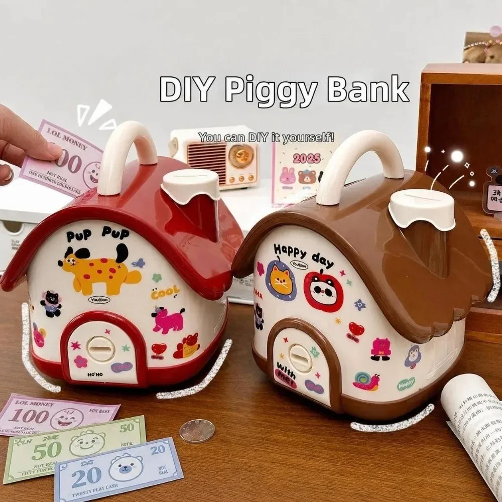 Creative House Shaped Piggy Bank Cottage Shaped Large Capacity Money Saving Box Cute with Lock Key Savings Piggy Bank