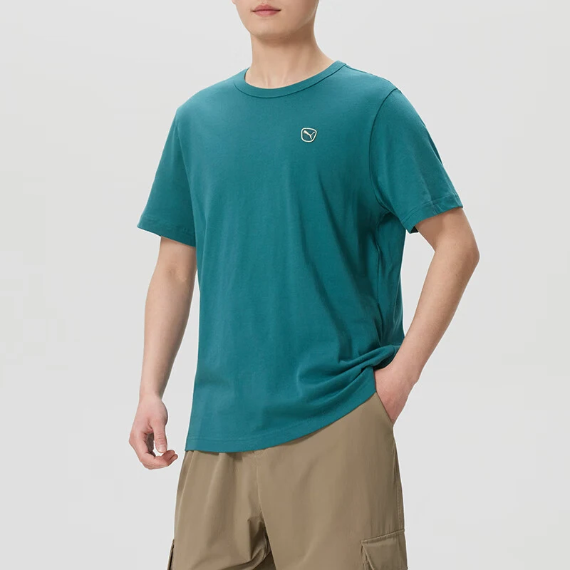Puma genuine new men's blue-green running training round neck short sleeved T-shirt 695883-41