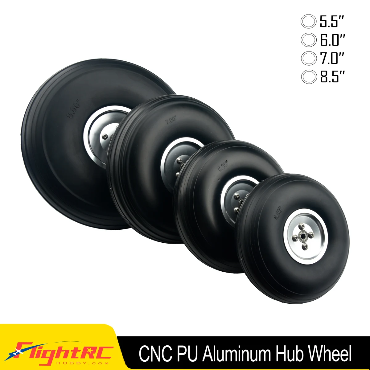 2PCS PU Wheels With Aluminum Alloy Hub Core Tire Steel Rim Bearing Hole 5.5