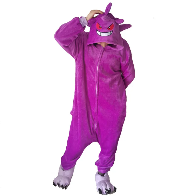 New Kigurumi Flannel Gengar Women Onesie Cosplay Costume for Adult One-Piece Pijamas Halloween Christmas Full Body Clothes