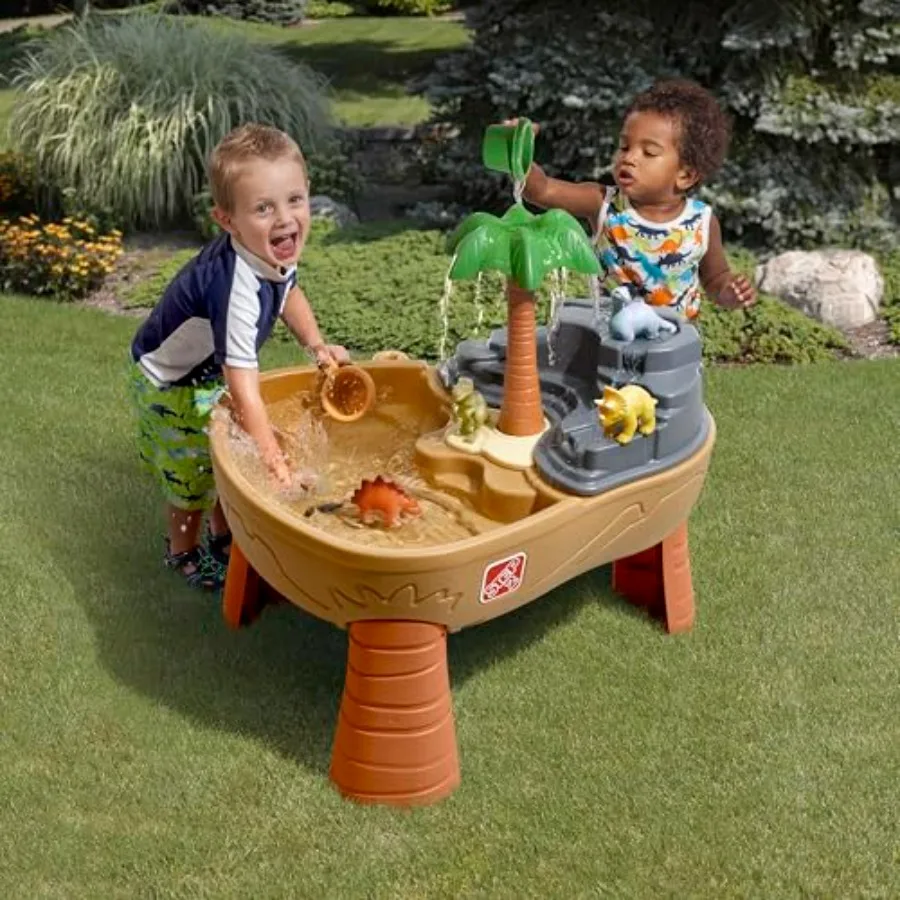 Outdoor sand and water table for toddlers 2-5, durable plastic, blue, includes 7-piece sensory play accessories for summer sens