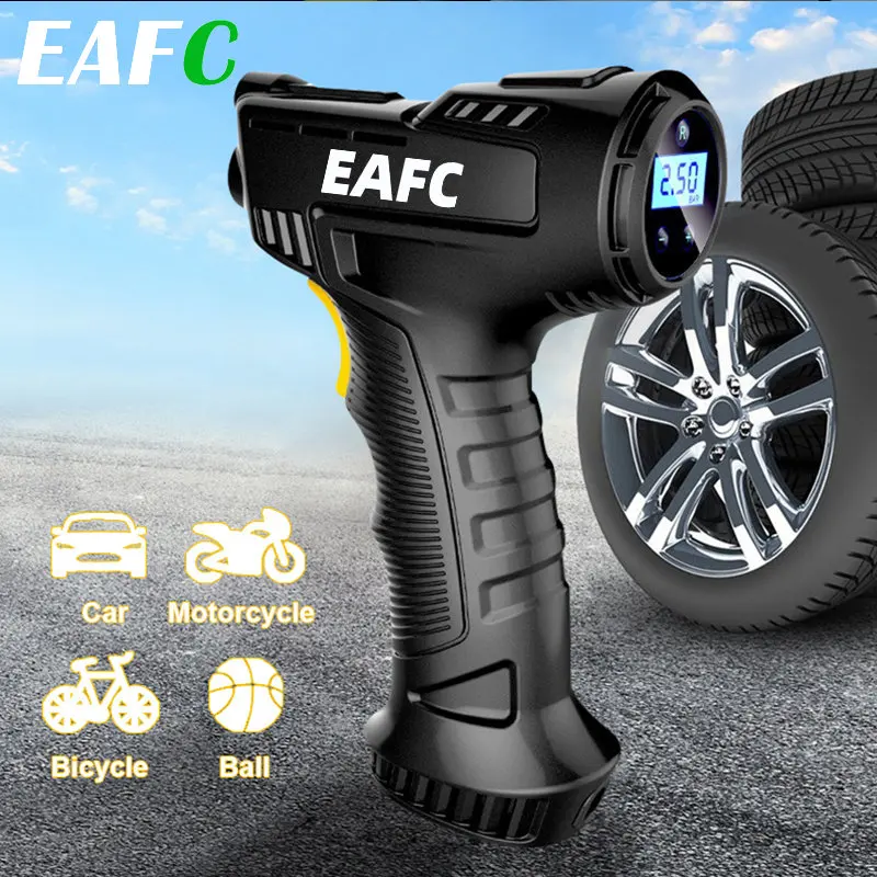 EAFC 120W Handheld Air Compressor Wireless/Wired Inflatable Pump Portable Air Pump Tire Inflator Digital for Car Bicycle Balls