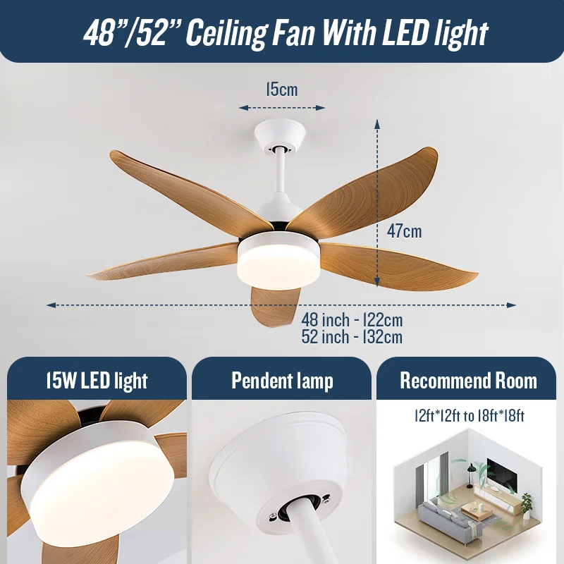 Ventilador de techo con Control remoto para el hogar, moderno y Simple, de grano de madera, con Motor de CC de suelo bajo, con luz, 220V