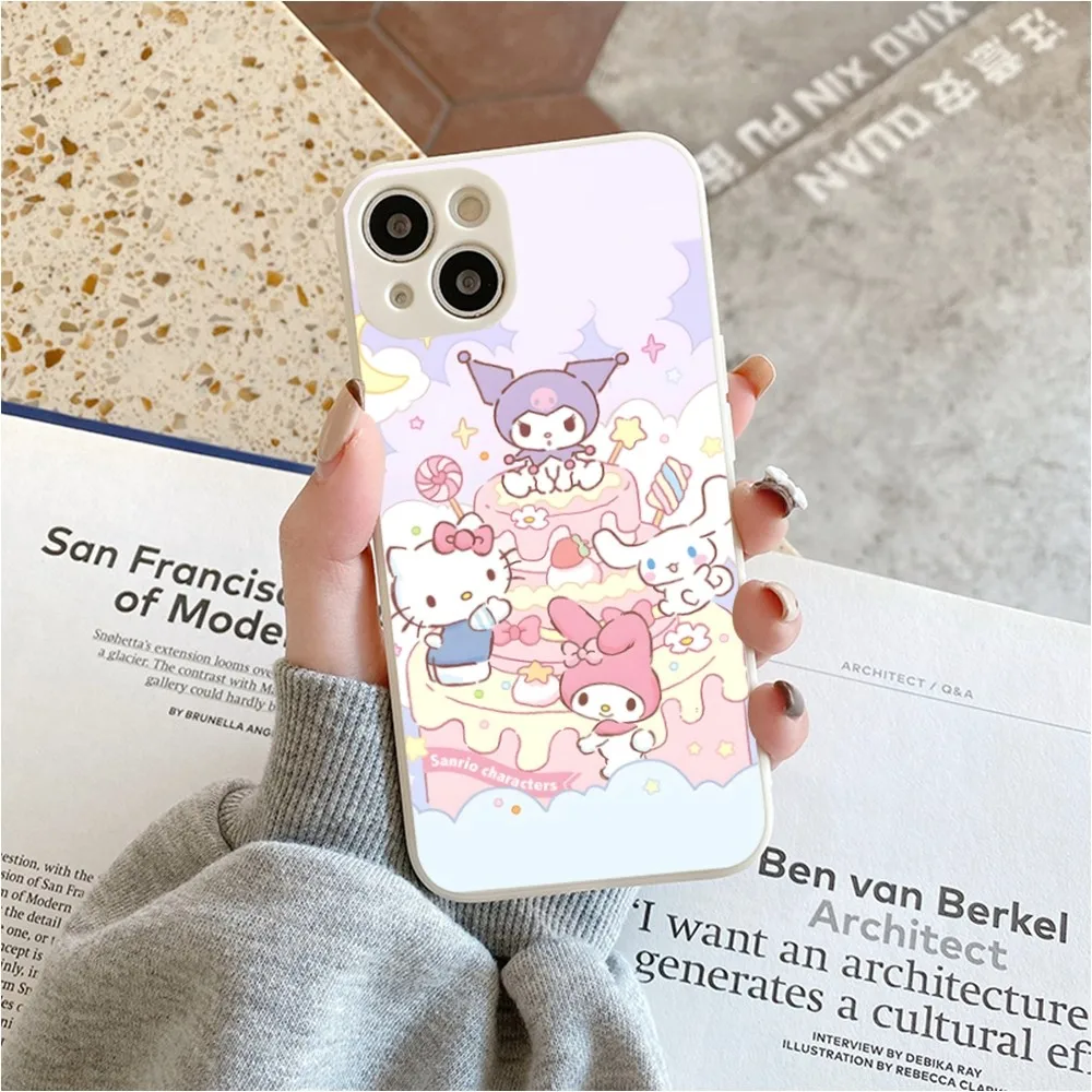 Cute cartoon S-Sanrio family Phone Case For Iphone 11 13 14 Pro Max X Xr Xs Max Se2020 12mini White Cover Case