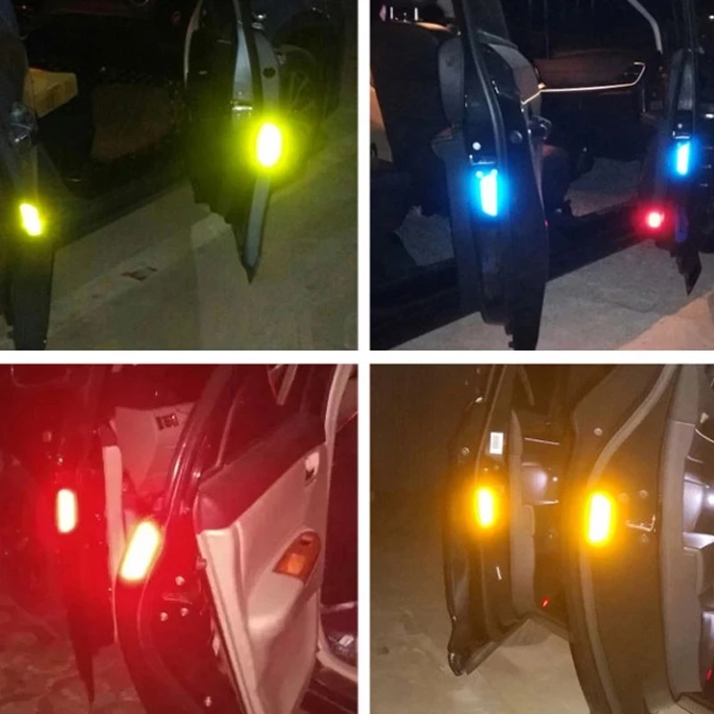 4 pçs/set carro aberto adesivos reflexivos fita marca de advertência noite condução iluminação segurança decoração luminosa adesivos porta automóvel