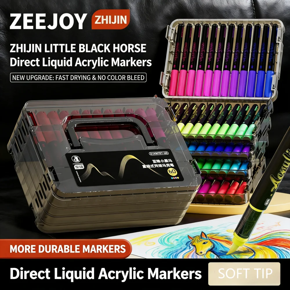 

60Colors Liquid Acrylic Markers Set, Soft Brush Tip Water Based Paint Pens, Washable & Waterproof Art Markers for Kids Students