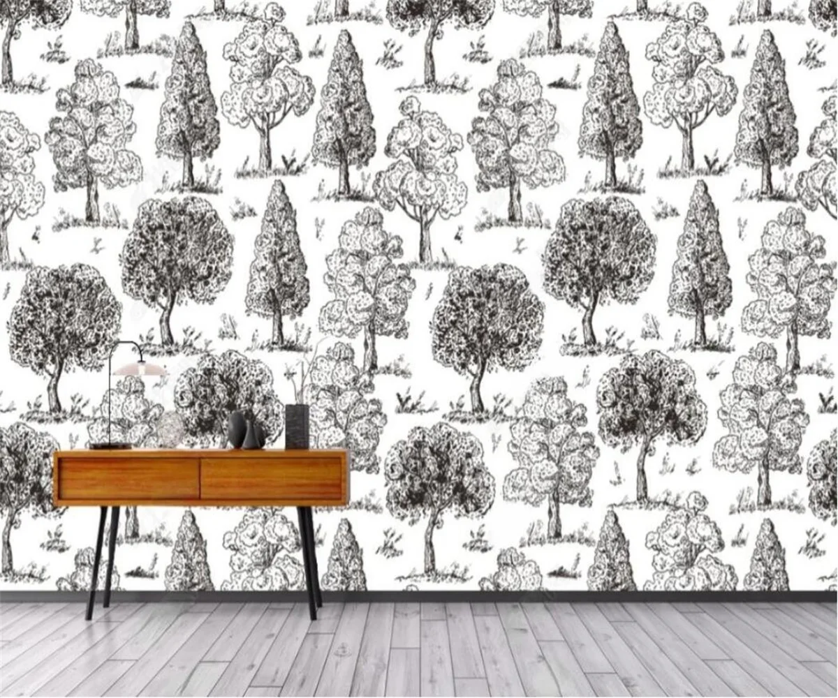 

papier peint European style retro black and white abstract tree Bedroom and living room background wall 3d wallpaper