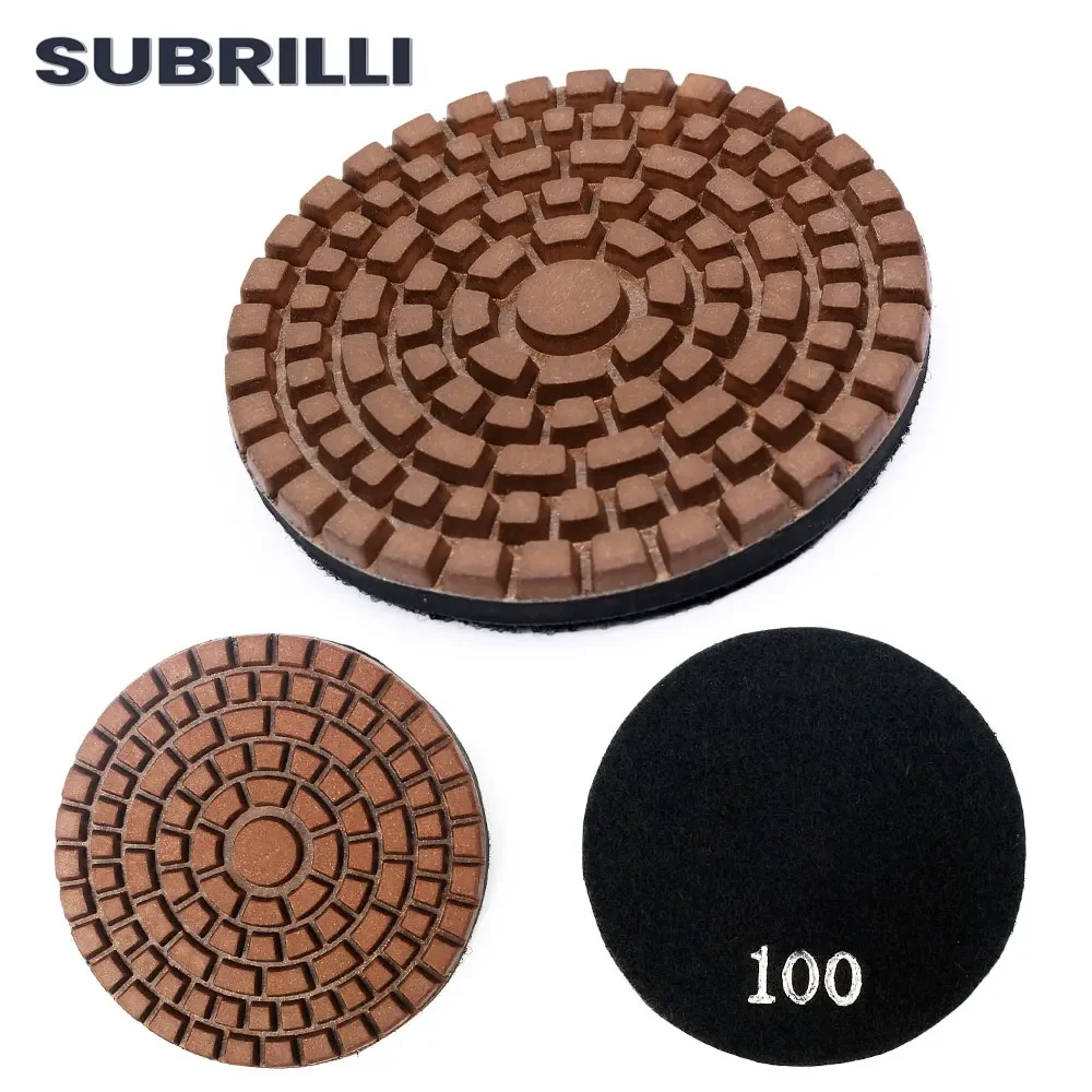 SUBRILLI 3Pcs เรซิ่นเพชรขัดคอนกรีตแผ่นซ่อมชั้น Renew แผ่นขัด3 "80Mm Grit 50 #-3000 #